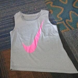 Nike Kids Tank Top with Pink Swoosh on Gray